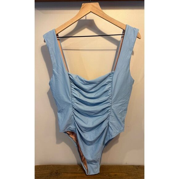 NWT Plus J.Crew Ruched squareneck One Piece Swimsuit in Blue Mist Size 18 - Picture 4 of 10